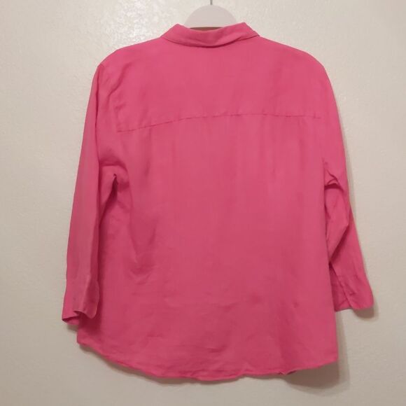 LL BEAN Linen Button-Up Shirt Women Deep Pink Size M - Picture 2 of 6